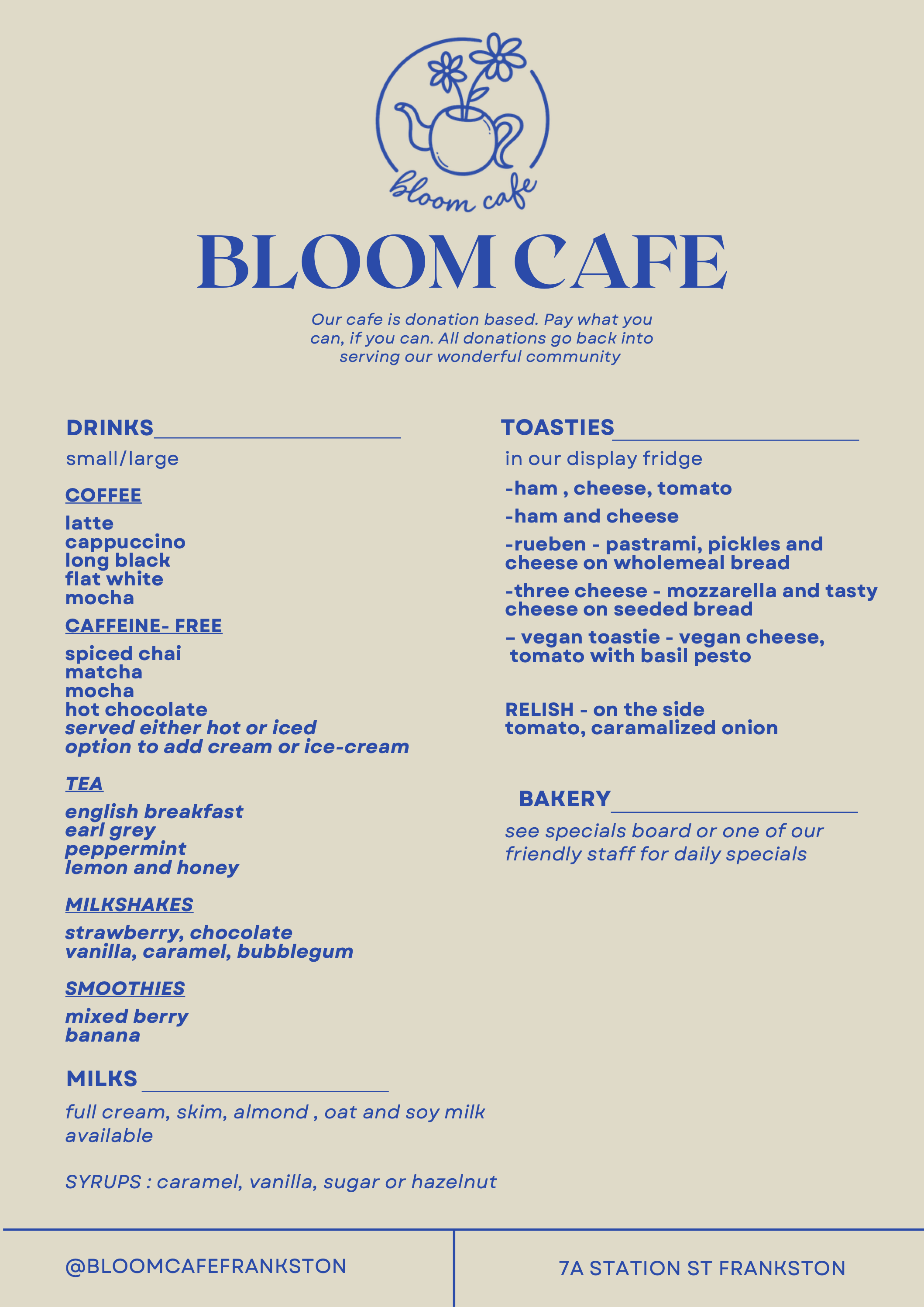 Bloom Cafe Menu